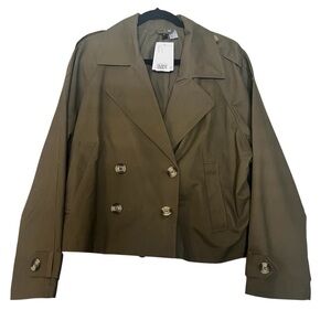 NWT H&M Olive Green Double-Breasted Cropped Trench Jacket